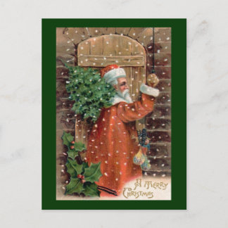 Vintage Santa Claus in Orange Robe - Christmas Holiday Postcard