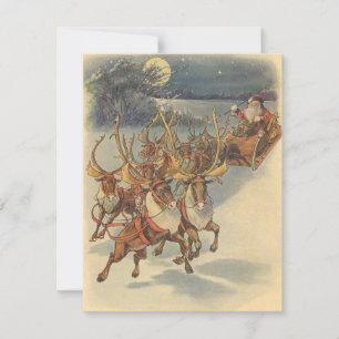 Vintage Santa Claus in Sleigh Christmas Invitation