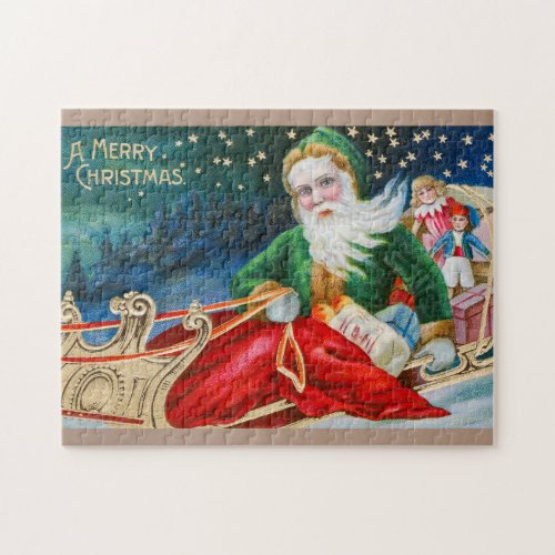 Vintage Santa Claus in Sleigh Merry Christmas Jigsaw Puzzle