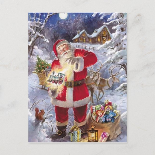 Vintage Santa Claus In The Snow Holiday Postcard (Front)