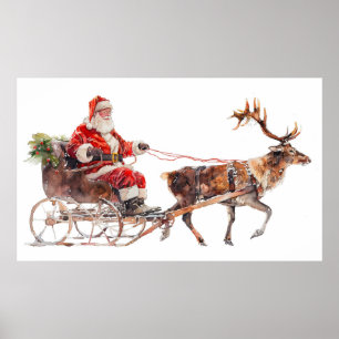 Vintage santa claus in the snow poster