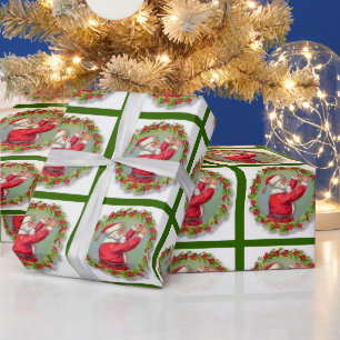 Vintage Santa Claus in Wreath Wrapping Paper