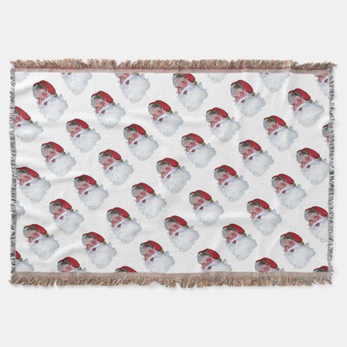 Vintage Santa Claus Jolly Face and Rosy Cheeks Throw Blanket