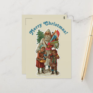 Vintage Santa Claus & Kids on Christmas Invitation Postcard