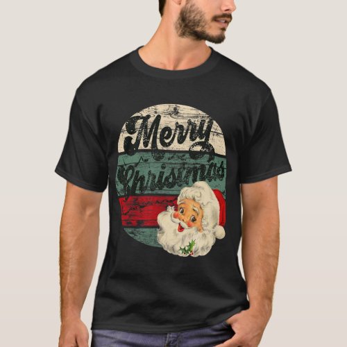 Vintage Santa Claus Merry Christmas Face Old Fashi T_Shirt