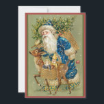 Vintage Santa Claus Merry Christmas Holiday Card<br><div class="desc">Wonderful vintage Santa Claus wearing a blue coat and hat with reindeer and tree. The reindeer is carrying santas sack with toys in it. The design is from the early 1900s. See other vintage items in our shop.</div>