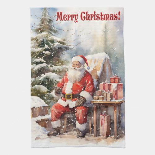 Vintage Santa Claus Merry Christmas Kitchen Towel