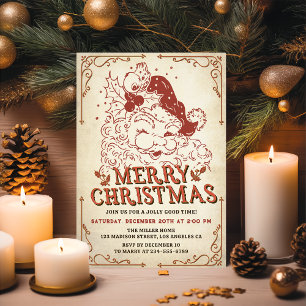 Vintage Santa Claus Merry Christmas Party Invitation