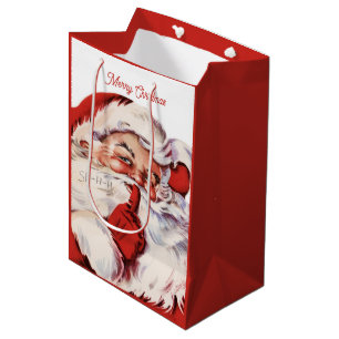 Vintage Santa Claus Merry Christmas Retro Medium Gift Bag