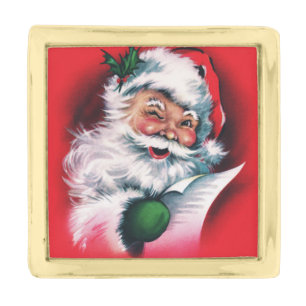 Vintage Santa Claus,Merry Xmas, happy Santa Claus, Gold Finish Lapel Pin