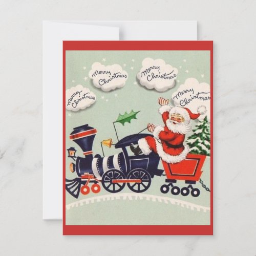 Vintage Santa Claus On Christmas Train Holiday Card