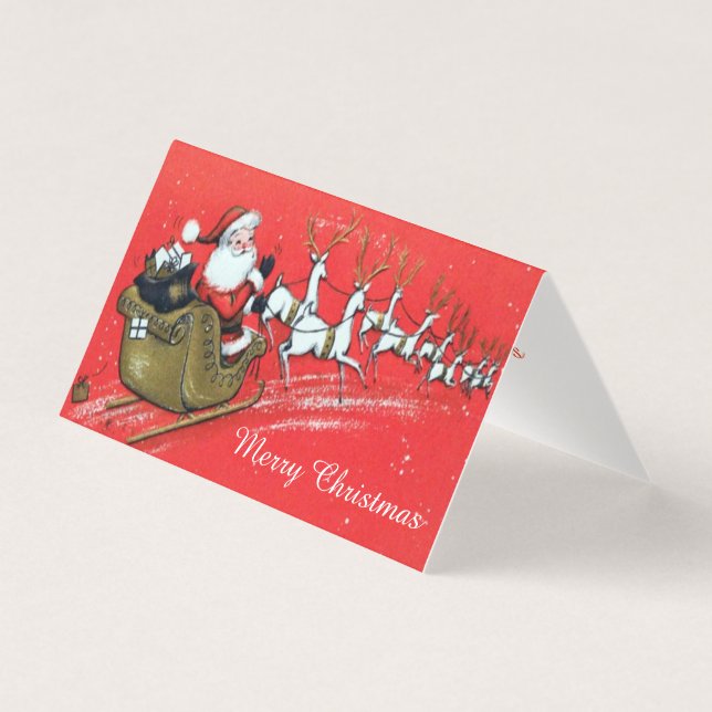 Vintage Santa Claus on his Sleigh with Reindeer (Front)