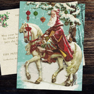 Vintage Santa Claus on Horse with Tree and Toys Holiday Postcard