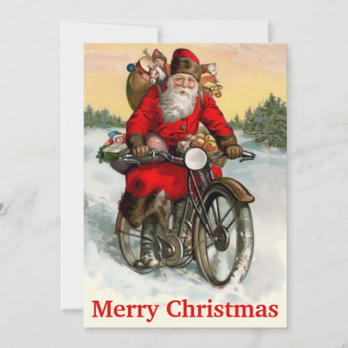 Vintage Santa Claus On Motorcycle Christmas Holida Holiday Card