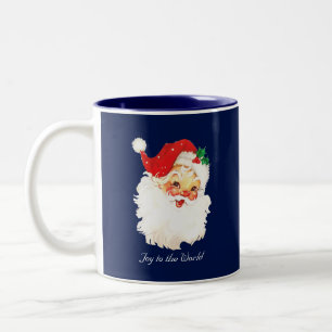 Vintage Santa Claus on Navy Blue Two-Tone Coffee Mug