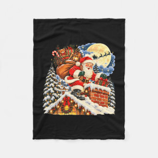 Vintage santa claus on rooftop full moon christmas fleece blanket