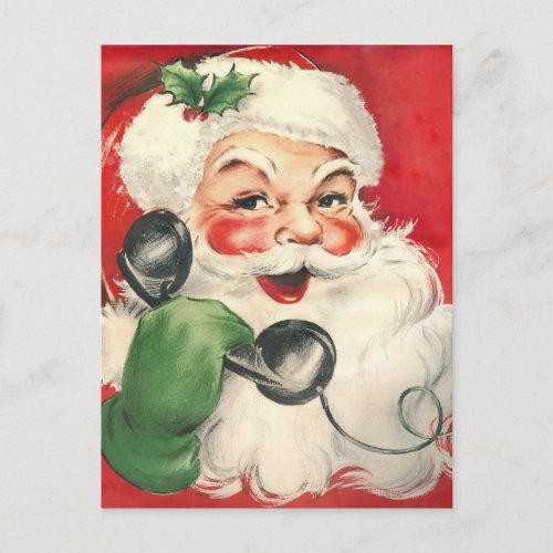 Vintage Santa Claus On The Telephone Holiday Postcard