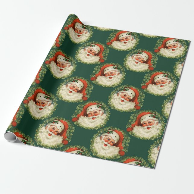 Vintage Santa Claus Pattern Christmas Wrapping Paper (Unrolled)