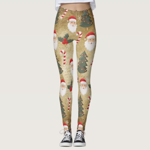Vintage Santa Claus Pattern Leggings