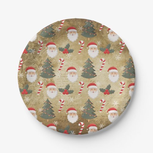 Vintage Santa Claus Pattern Paper Plates