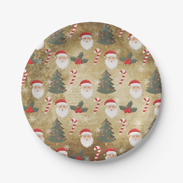 Vintage Santa Claus Pattern Paper Plates (Front)