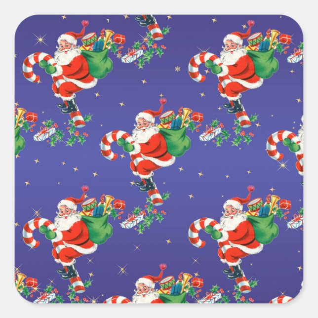 Vintage Santa Claus Pattern Retro Christmas Square Sticker (Front)