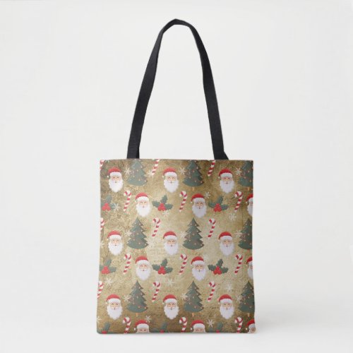 Vintage Santa Claus Pattern Tote Bag