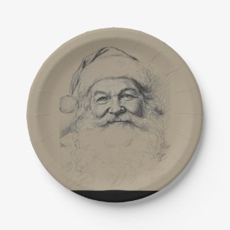 Vintage Santa Claus Pencil Sketch Paper Plates
