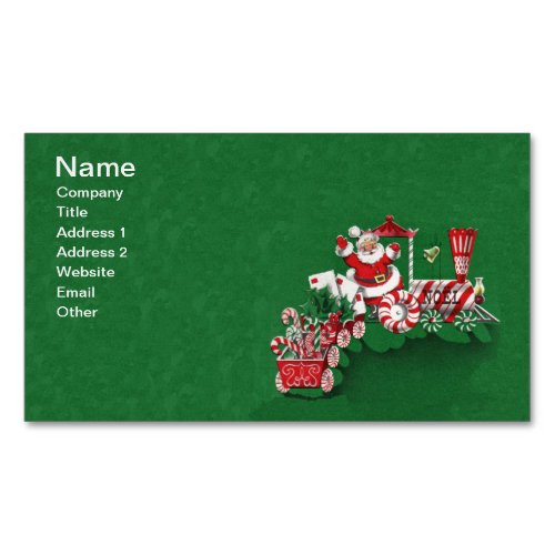 Vintage Santa Claus Peppermint Candy Train Magnetic Business Card