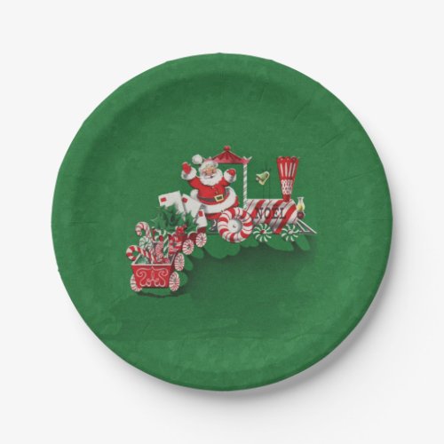 Vintage Santa Claus Peppermint Candy Train Paper Plates