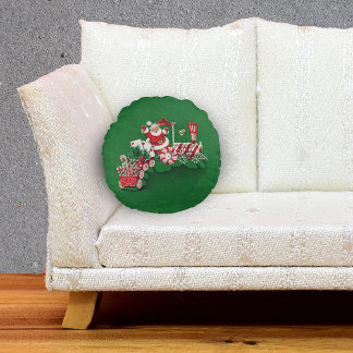 Vintage Santa Claus Peppermint Candy Train Round Pillow