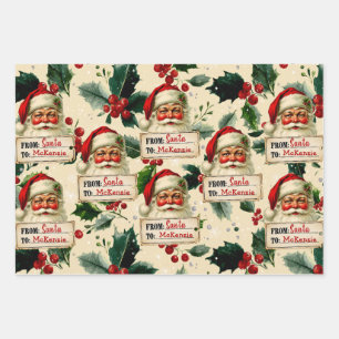 Vintage Santa Claus Pesonalized Wrapping Paper Sheets