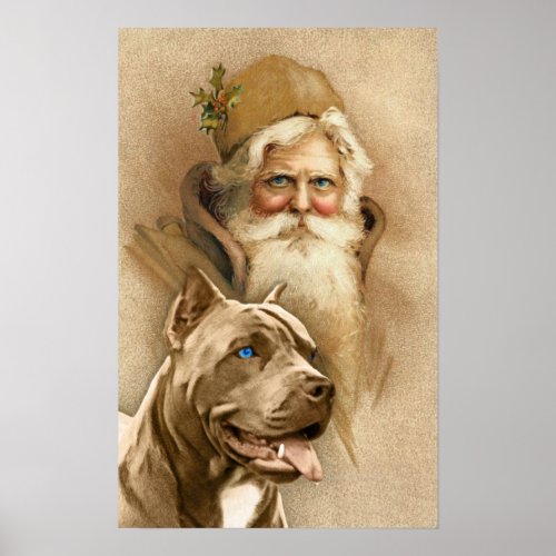 Vintage Santa Claus  Pet Pit Bull Dog Poster