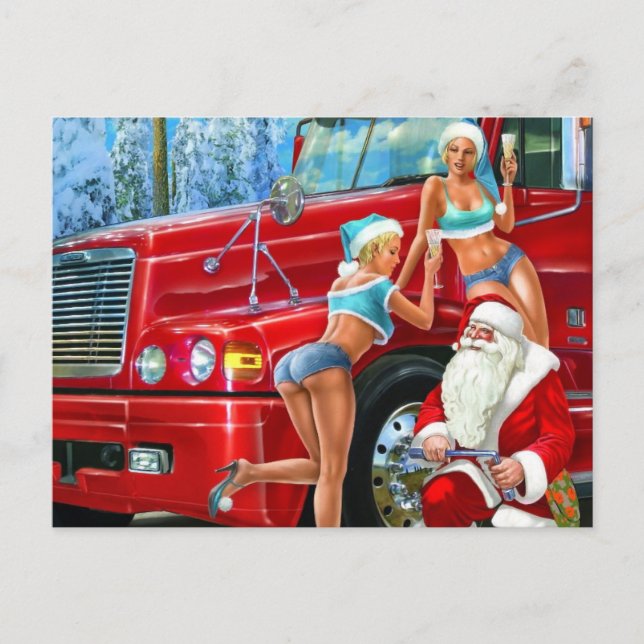 Vintage Santa Claus & Pin-Ups Christmas Postcard (Front)
