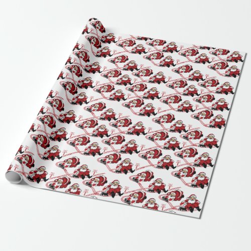 Vintage Santa Claus Playing Toy Trains Christmas Wrapping Paper