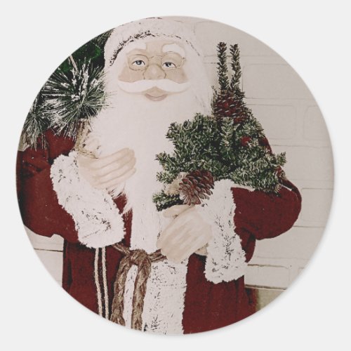 Vintage Santa Claus Portrait Christmas Holiday Classic Round Sticker