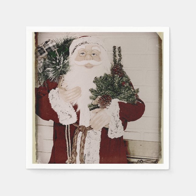 Vintage Santa Claus Portrait Christmas Holiday Napkins (Front)