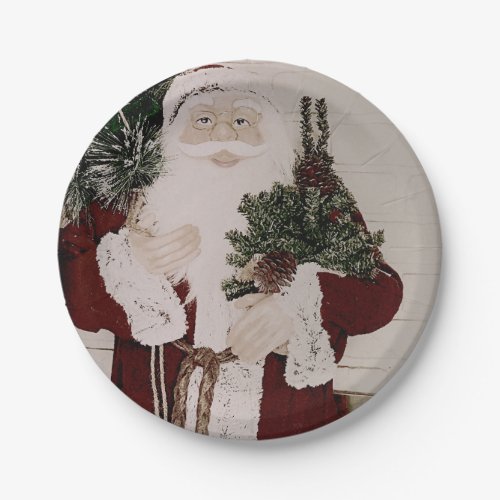 Vintage Santa Claus Portrait Christmas Holiday Paper Plates