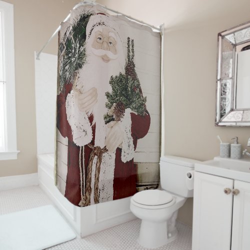 Vintage Santa Claus Portrait Christmas Holiday Shower Curtain