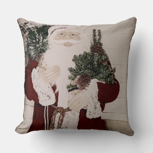 Vintage Santa Claus Portrait Christmas Holiday Throw Pillow
