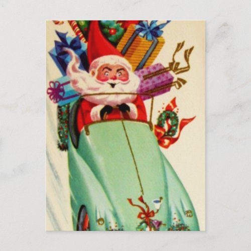 Vintage Santa Claus Racing Down A Hill Holiday Postcard