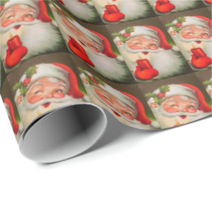 Vintage Santa Claus Red Candle Wrapping Paper