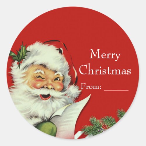 Vintage Santa Claus Red Christmas Favor Classic Round Sticker