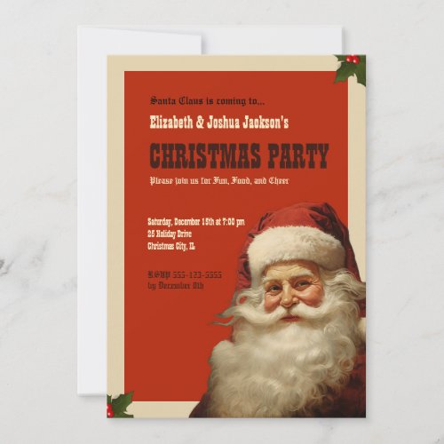 Vintage Santa Claus Red Christmas Invitation