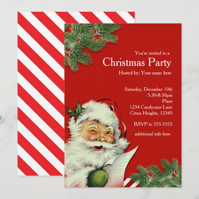 Vintage Santa Claus Red Christmas Invitations (Front/Back)