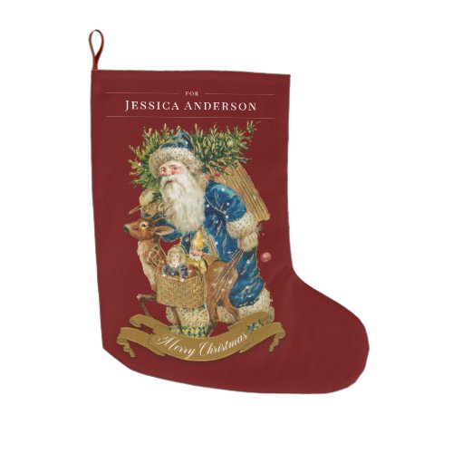 Vintage Santa Claus Red Classic Christmas Custom Large Christmas Stocking