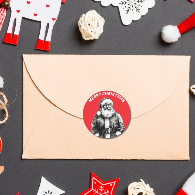 Vintage Santa Claus Red Classic Round Sticker (Creator Uploaded)