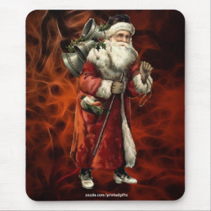 Vintage Santa Claus & Red Fractal Xmas Mousepad 2