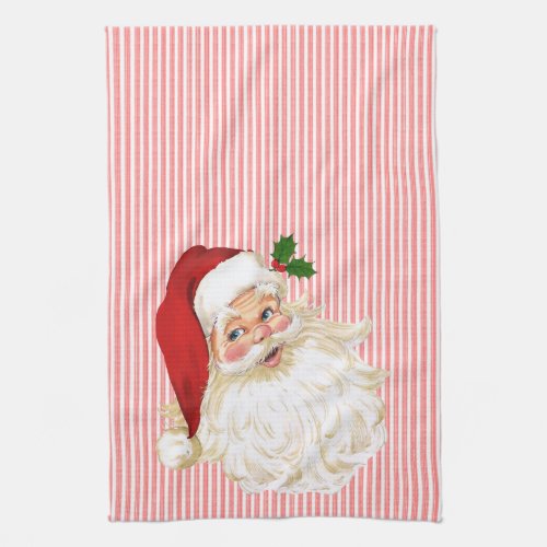 Vintage Santa Claus Red  White Stripe Kitchen Towel