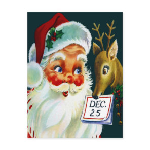 Vintage Santa Claus & Reindeer Christmas Postcard